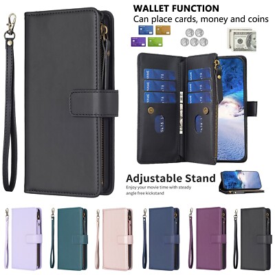 Zipper Wallet Case For iPhone 11 12 13 14 15 16 Pro Max XR XS PU Leather Cover