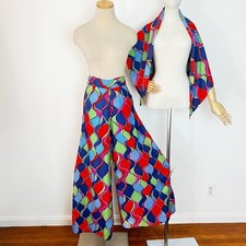 RARE SET 60  s 60s Vintage Palazzo Wide Leg Pants Shoulder Wrap Top Shrug Scarf S