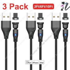3Pack 540  Rotate Magnetic Cable Fast Charging Charger 3A For iPhone 14 13 12 11