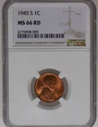 1945 S Lincoln Wheat Cent MS 66 RD NGC