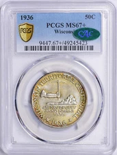 1936 Wisconsin Half Dollar MS-67+ CAC/PCGS Certified - Great Color!