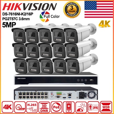 Hikvision 12MP 16CH 16POE CCTV Security System Kit Colorvu 5MP Mic IP Camera Lot