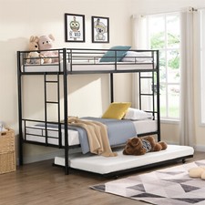 Twin Over Twin Bunk Bed Heavy Duty Metal Bunk Bed Frame w/ Trundle Bed