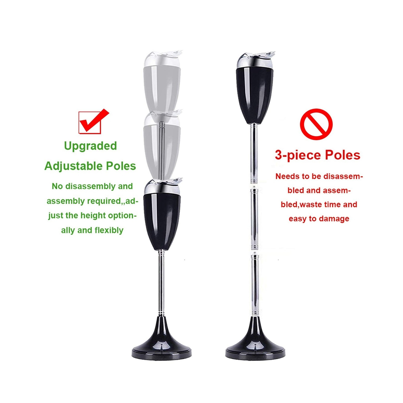 Floor Standing Ash Tray with Lid Adjustable Height from 21.5" to 35" Stainles...