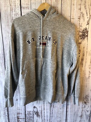 Bugle Boy BB Jean Co Hoodie Sweatshirt Mens Size M Gray Logo Vintage Y2K