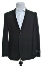DKNY Mens Trim Fit Black Textured 2 Button 100 Wool Sportcoat 42R