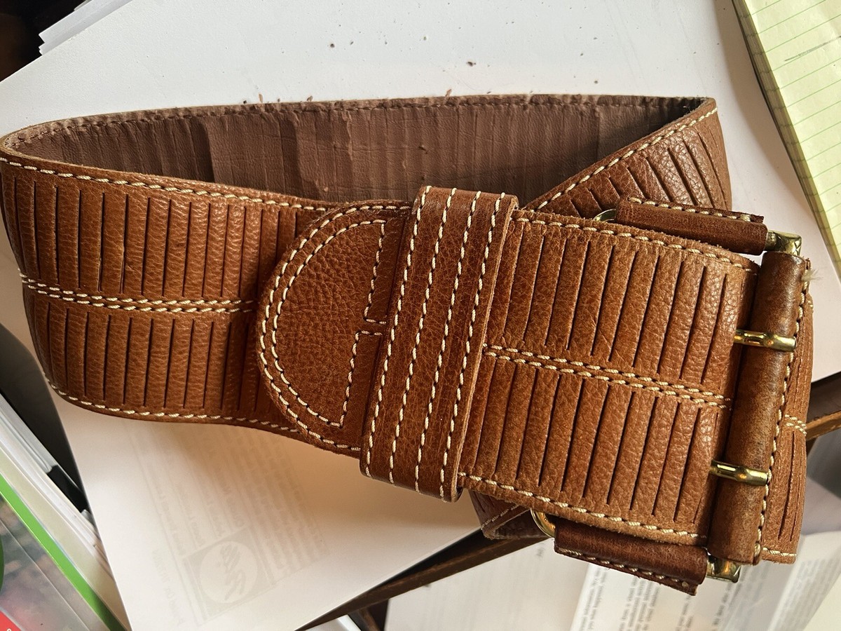 Marshall Fields ‎ belt tan gold trim 32 inches unisex vintage Main House Belt – King Ranch Saddle Shop main image 2