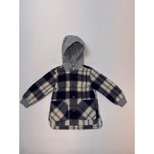 Miles the Label Kids Plaid Hooded Jacket Navy Cream Tan Button Front Coat 3Y