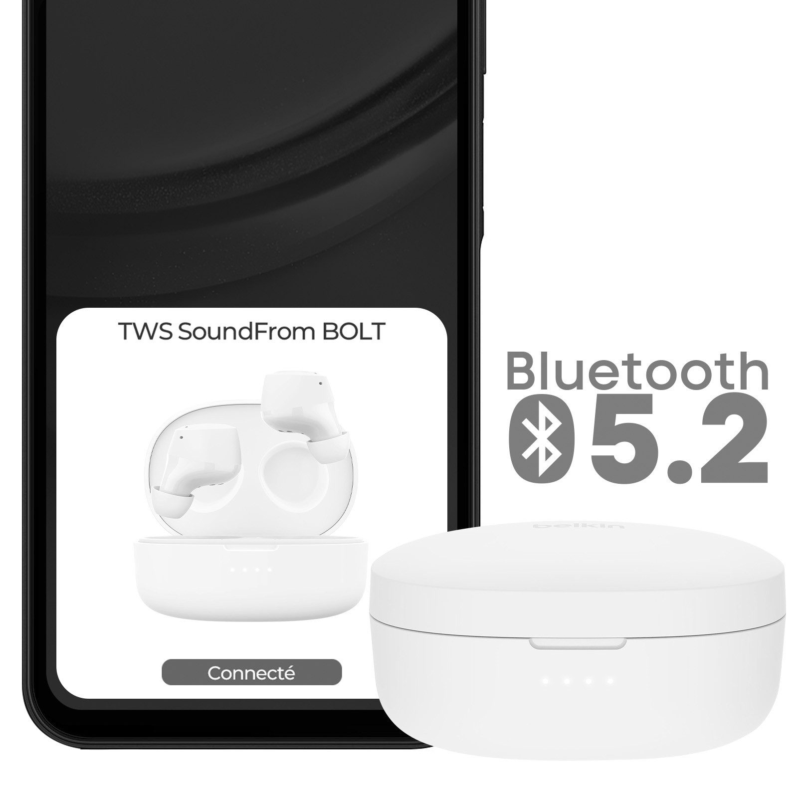 Écouteurs intra-auriculaires Belkin SoundForm Bolt isolation phonique passive et IPX4