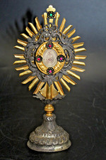 Magnifique Ancienne Reliquaire Monstrance 19E Siècle, Sainte Teresa Tissu