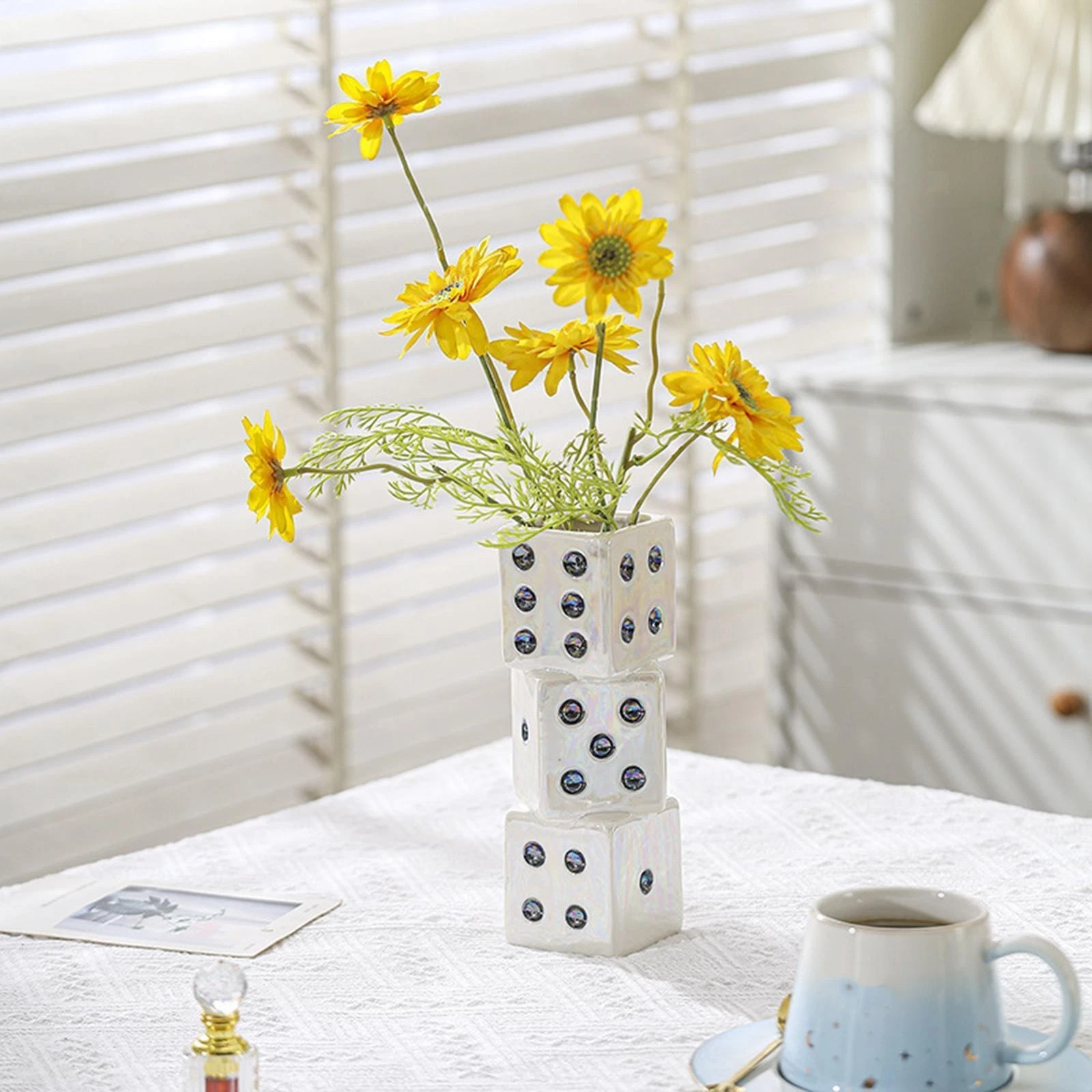 Dice Shaped Flower Vase Ceramic Vase Table Centerpiece Flowerpot Home Decoration