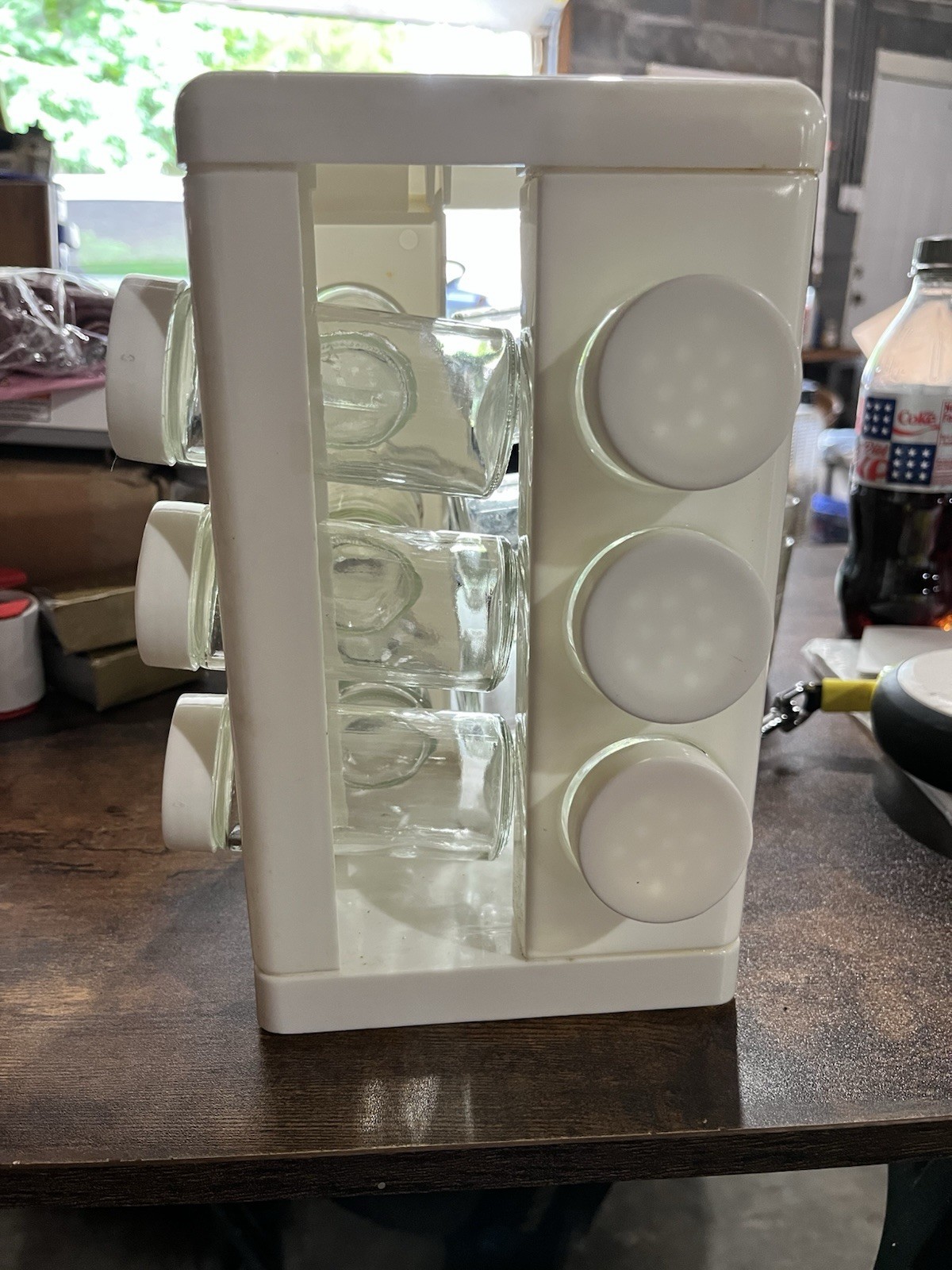 White Plastic White Revolving Spice Rack With 12 Glass Jars ,No Spices