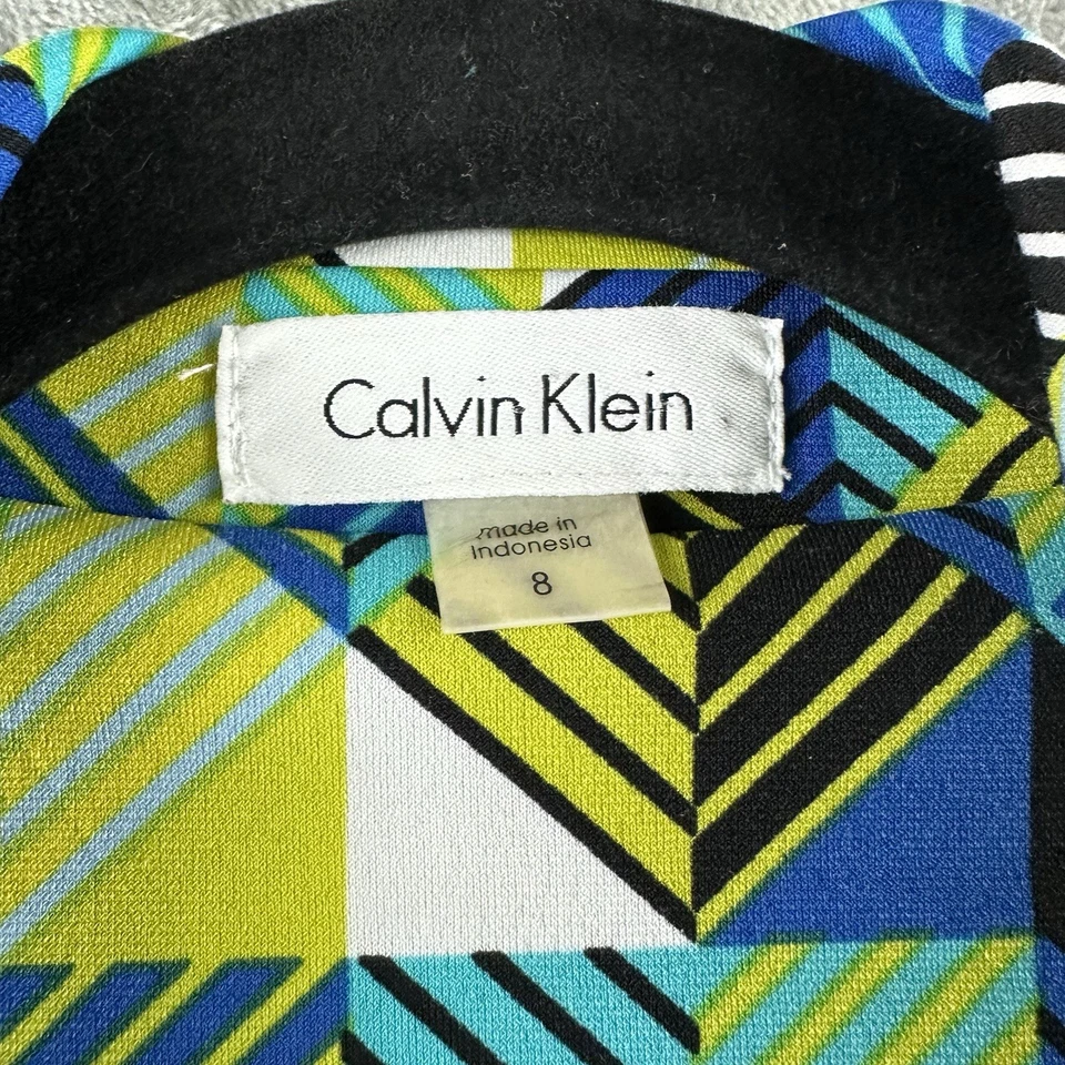 Vestido envolvente para mujer Calvin Klein 8 azul verde brillante estampado geométrico Foto 2 de 4