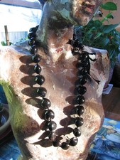 Handmade Black Tagua Nut Necklace 32" With Black Ribbon