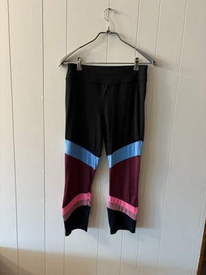 Flirtitude Womens Large Black Leggings Workout Cropped Funky Retro P6