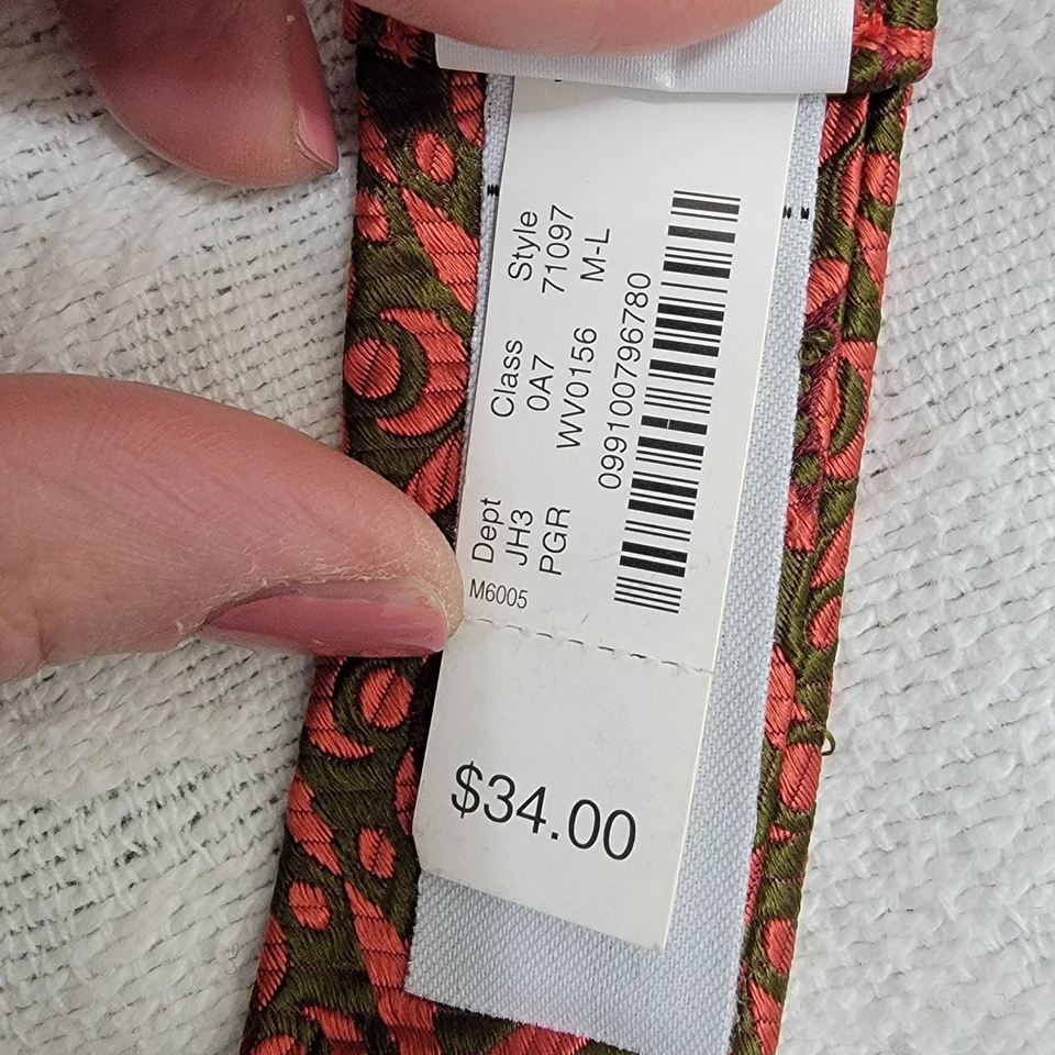 J. Crew NUEVO NUEVO CON ETIQUETAS 100% Seda Brocado Floral Cinturón Talla M/L Marrón Rojo Tapiz Foto 4 de 4