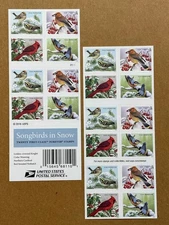 Pane of 20 Songbirds in Snow Stamps First Class For Holidays Scott #5126-29