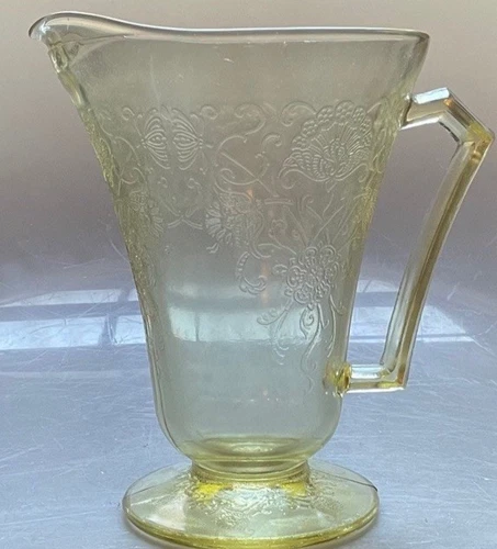 Vintage Hazel Atlas Florentine No 2 Poppy Depression Glass Yellow Floral Pitcher