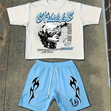 Men's Casual Printed Short Sleeve T-Shirt  Shorts Set, Summer 2-piece Set 