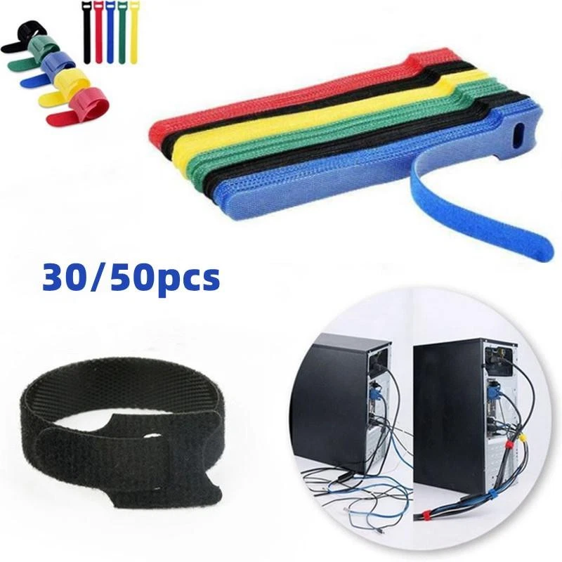50 piezas Organizadores de cables reutilizables Lazos de administración de cables Accesorios para teléfonos Clips Foto 3 de 4