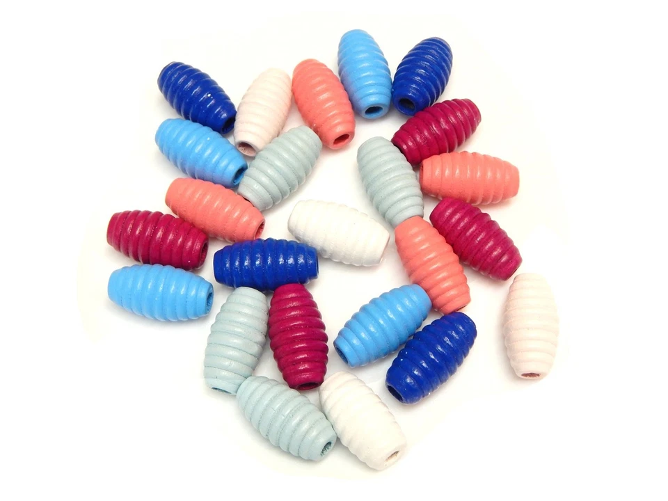 50 Holzperlen 25mm Bunte Holz Oval Perlen Bienenstock Schmuck Basteln Deko H90 - Bild 3 von 4