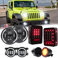 8pc For Jeep 07-18 JK Kit Set Led Tail Light 7" Headlights Turn Signal Fog Lamps