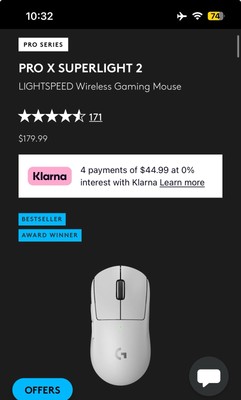 Logitech G PRO X Superlight 2 Wireless Gaming Mouse - White