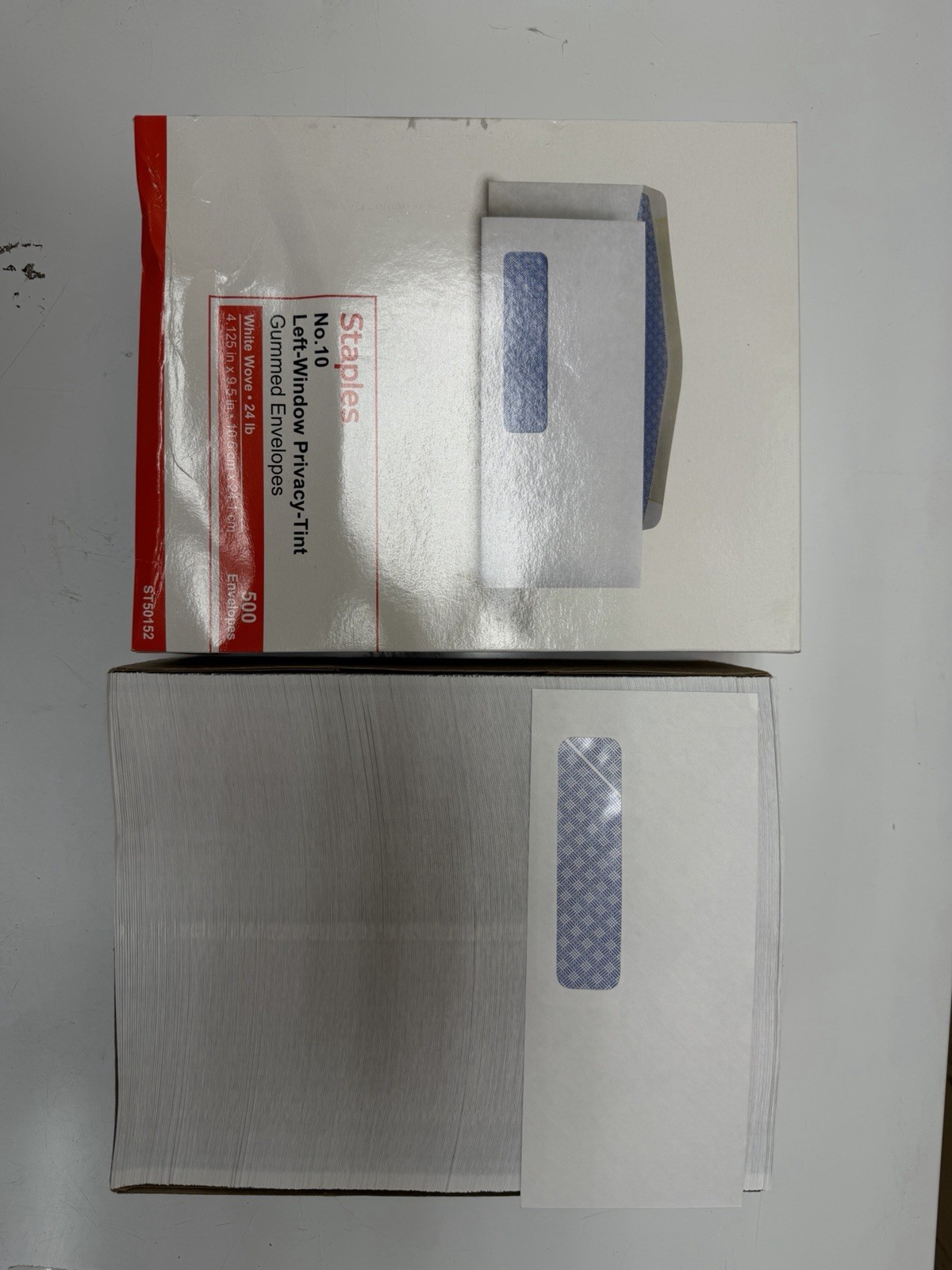 NEW Staples No. 10 Left Window Privacy Tint Gummed Envelope 500 Envelopes
