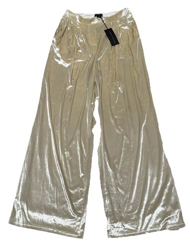 Christian Lacroix Cream Velvet High-Waisted Straight-Leg Trousers - Size Medium