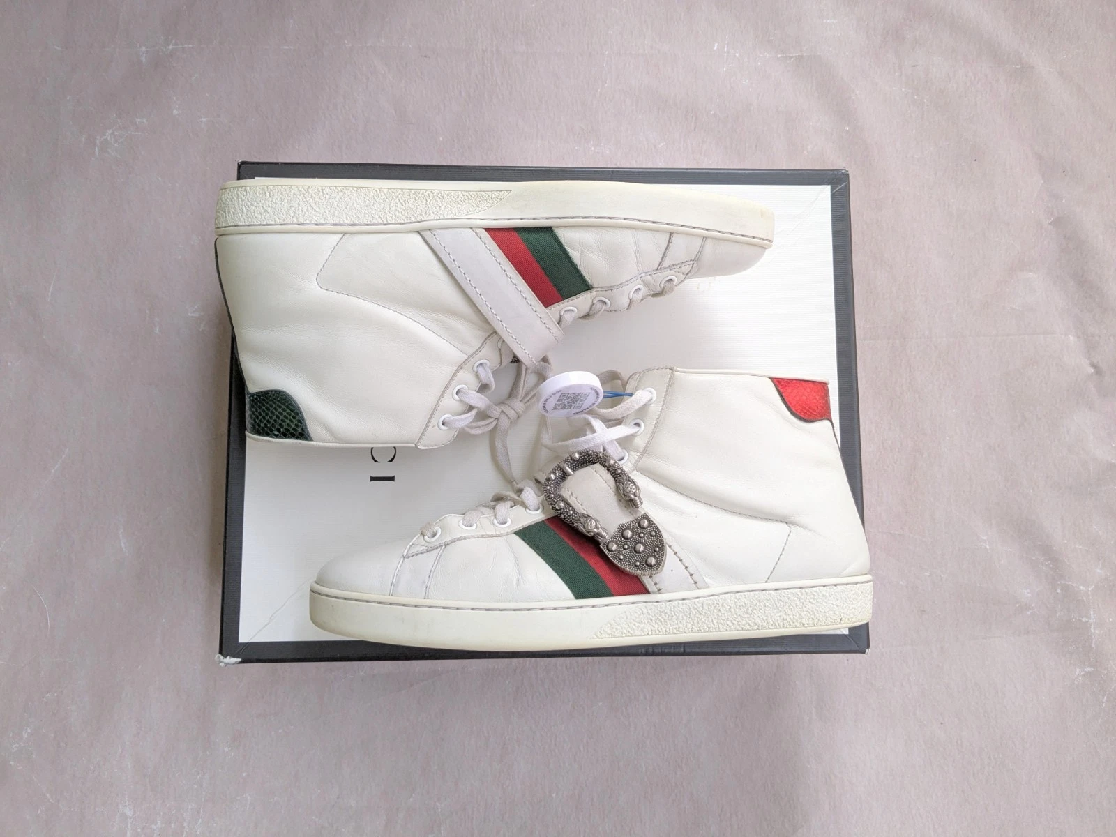 Gucci Ace Baskets Blanc Homme 8,5 Cuir Hauts Italie Boucle Dionysus 473743