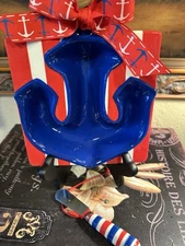 Mud Pie Dip Bowl-w/Spreader-Nautical- ANCHOR-Patriotic-Ceramic-Serving Dish-Cute