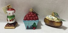  3 Old World Christmas-S  mores Snowman/Raspberries/Baked Potato-Glass Ornaments