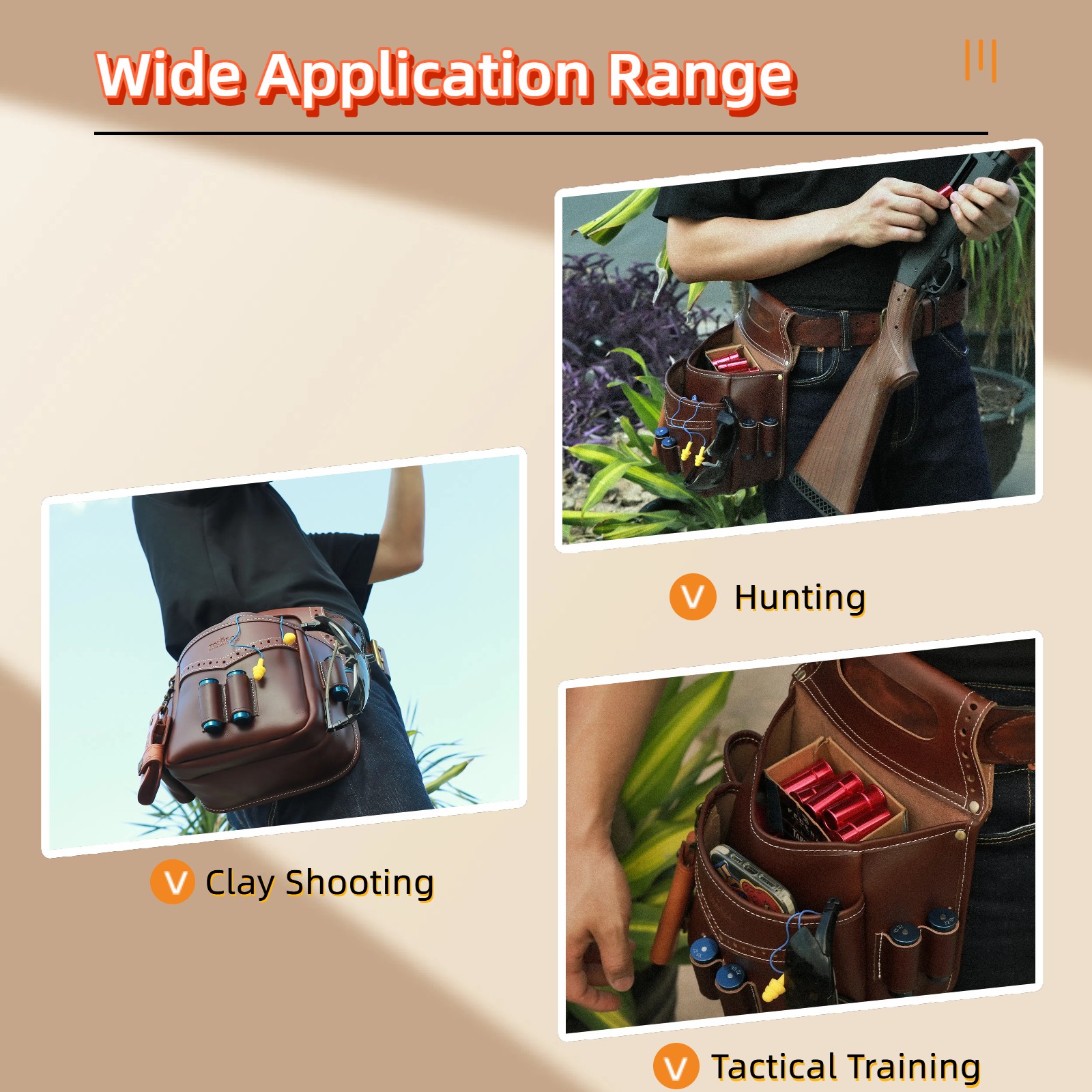 TOURBON Hunting Full Leather Cartridges Bag Shells Holder Case Ammo Carry Pouch