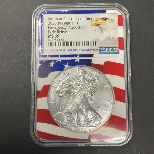 2020(P) Silver Eagle NGC MS69 Early Releases Emergency Production FLAG LABEL
