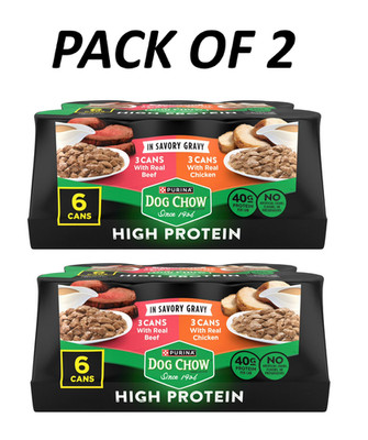 Purina Dog Chow Wet Dog Food Beef Chicken Gravy High Protein 13oz 6 Pack
