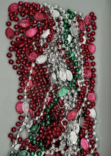 HERMÈS 13 Fili ~ Perline Logo Krewe of Hermes Rosso Argento Verde Martedì Grasso New Orleans