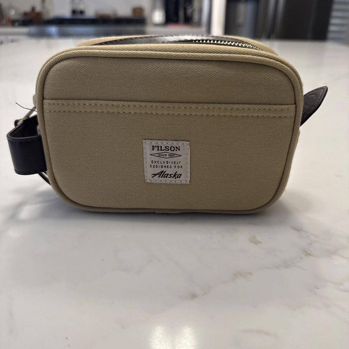 Filson x Alaska Airlines Khaki Dopp Kit Business/First Class, 4.5x6.5x2.5”, Bag