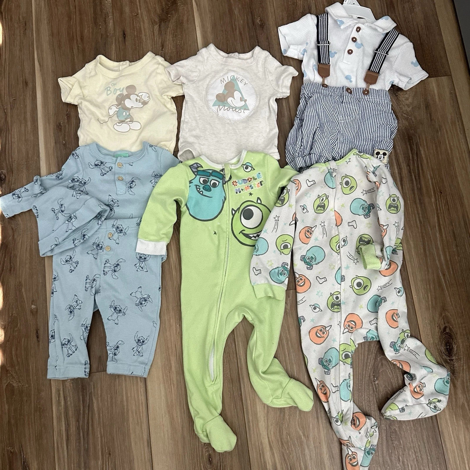 Disney Baby Clothes Lot | 6 Pieces | 3–6 Months | Mickey Stitch Monsters Inc
