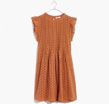 NWT Madewell Eyelet Ruffle Sleeve Pintuck Mini Dress Mulled Cider Women’s Small