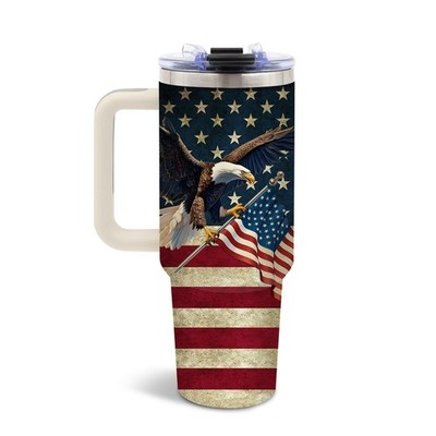 Eagle American Flag Insulated Tumbler 40oz, 4th of July Cup Gifts for Man, Pa...