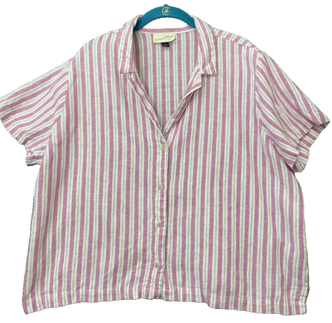 Universal Thread Shirt Button Cropped Striped Whi… - image 1