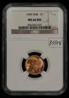1909 VDB 1c Lincoln Wheat Cent - Red Coin - NGC MS 66 RD - SKU-B5598