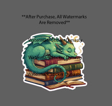 Dragon Sleeping on Books Sticker Waterproof Decal Reader Reading Fantasy Gift