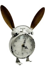 Vintage Bunny Ear Alarm Clock Distressed Metal Hanging or Standing Display