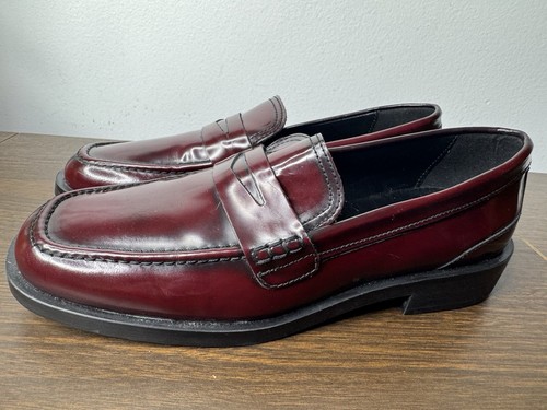 Zara Red Patent Leather Penny Loafer Womens Size 39 Burgundy - Picture 6 of 12