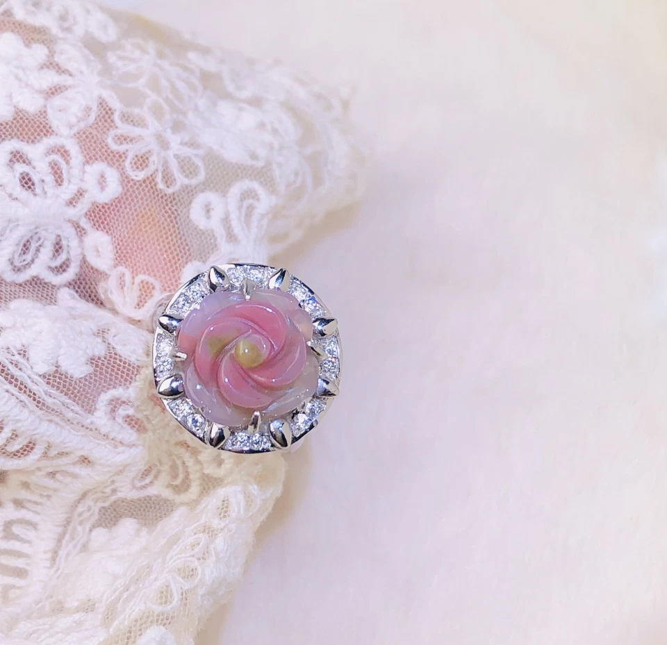 Anillo Clásico YanYuan Ágata Rosa Plata de Ley 925 Anillo Abierto Regalo de Cumpleaños Rosa Foto 4 de 4