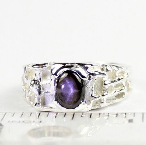 NATURAL BLACK STAR SAPPHIRE Sterling Silver Men's Ring, Handmade • SR197 - Picture 5 of 5