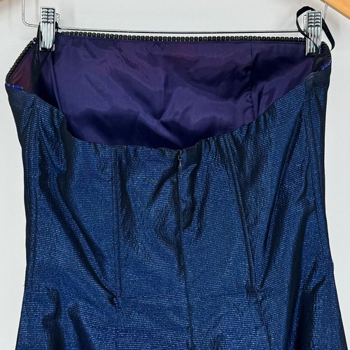 Gunne Sax 90s Vintage Strapless Metallic Blue Formal Ball Gown Dress Size 11 - Picture 6 of 13
