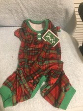 Dog Christmas Plaid Tartan Pajamas Medium Up To 27 Lbs Back Length 14" Girth 20"