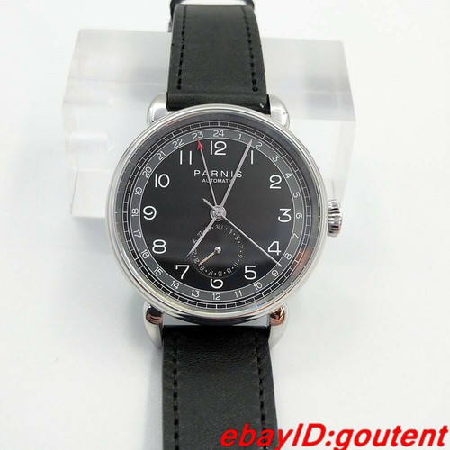 Nuevo 42mm PARNIS esfera negra plata estuche pulido fecha GMT reloj automático para hombre - Imagen 6 de 7